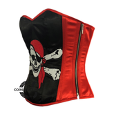 Red and Black Satin Pirate Sequins Work Costume Bustier Steampunk Waist Cincher Overbust Top